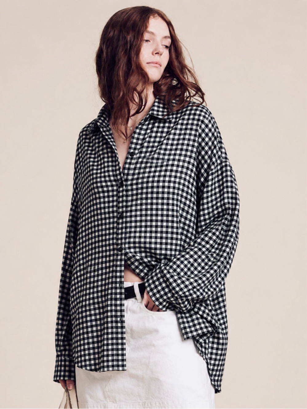 Denimist Button Front Shirt Black White Check